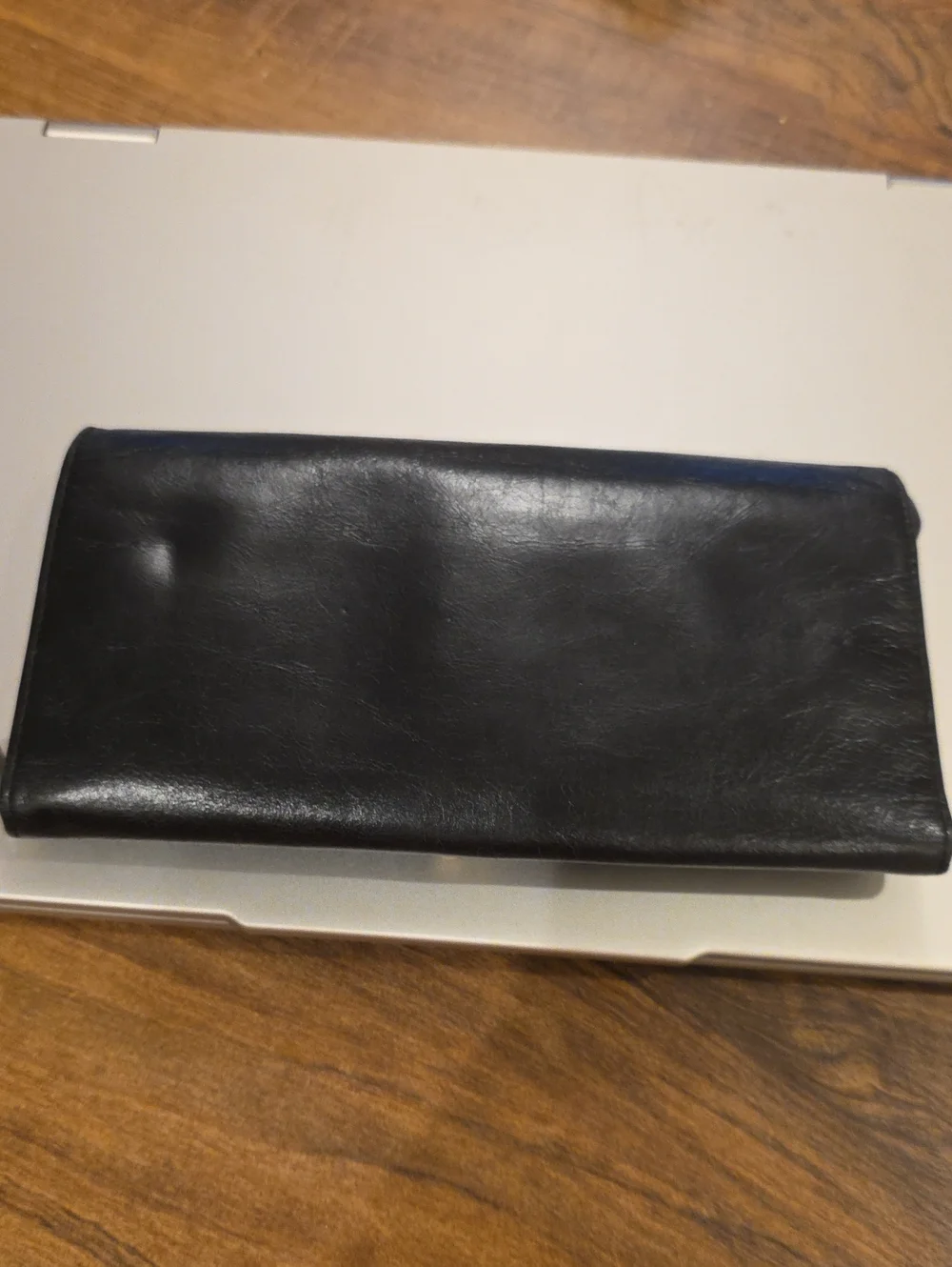 Hobo Black Leather Kiss-Lock Clutch Wallet with Brass Frame